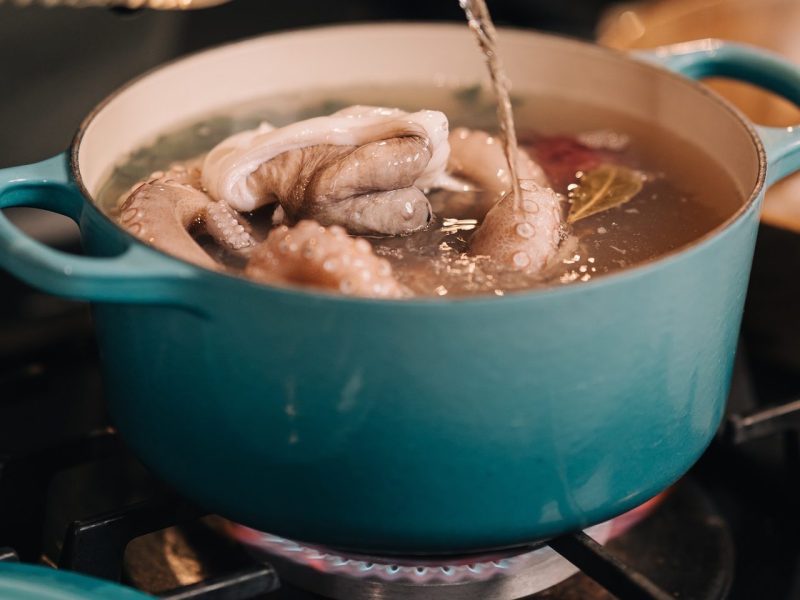 Preparo na panela na cozinha da Pousada Mestizo