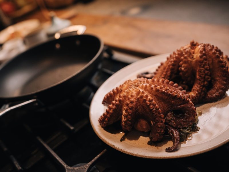Polvo preparado na cozinha da Pousada Mestizo
